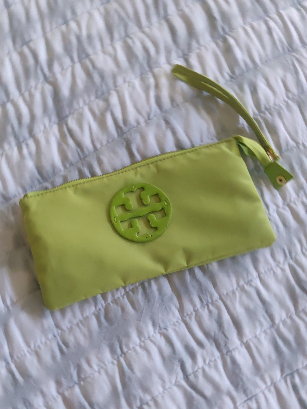 Tory Burch Neon Green Nylon Wristlet Y2K Minimalist Retro Aesthetic Designer